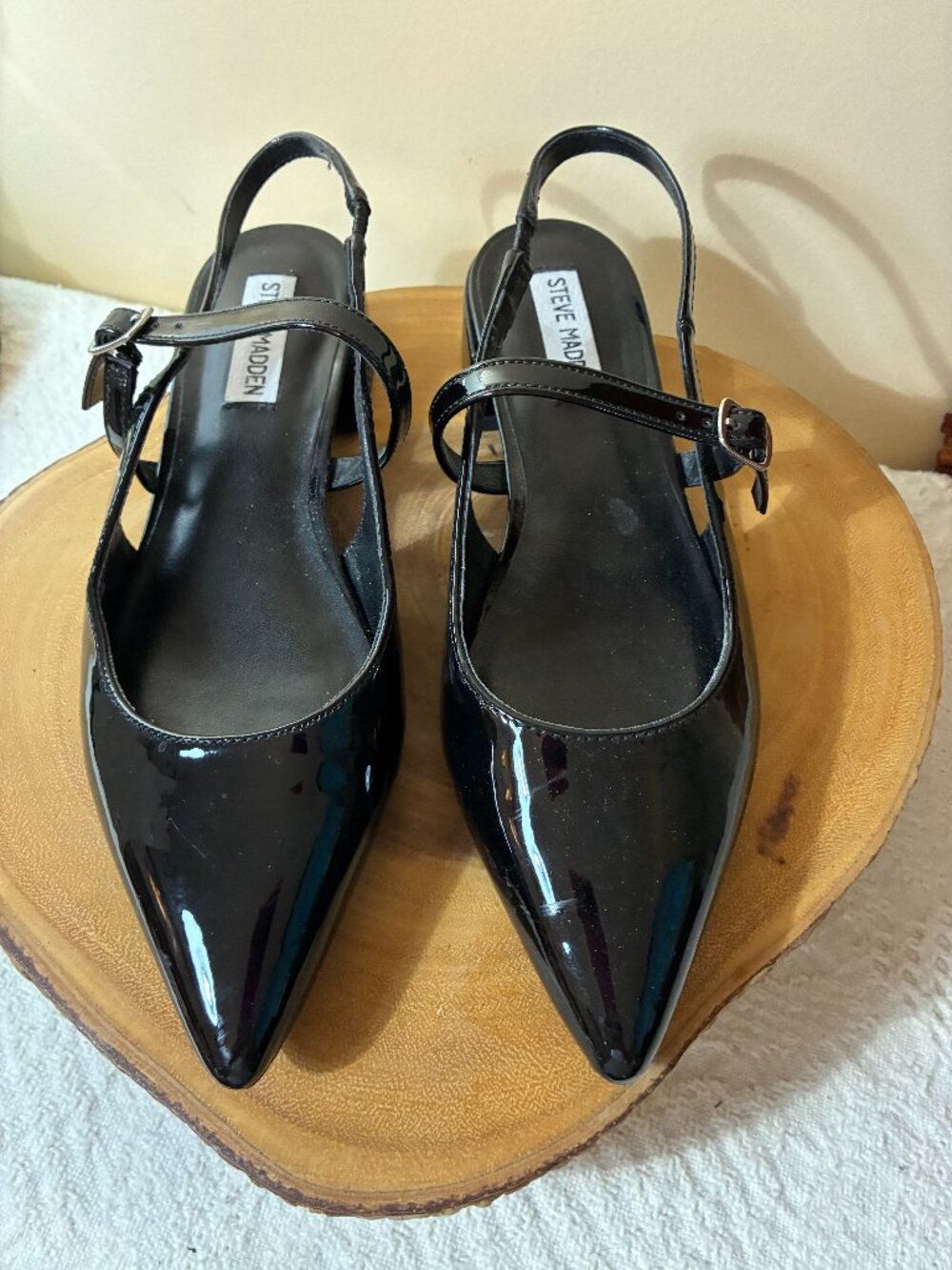 Steve Madden Anyaa Black Patent Mary Jane Slingback Flats 8.5